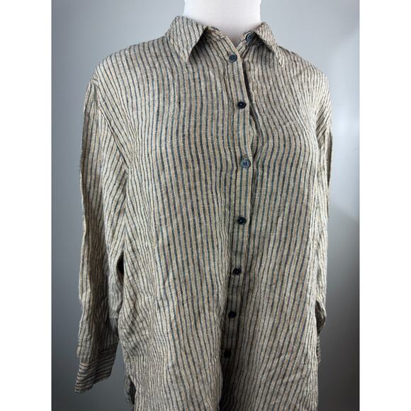 Boden Linen Button Front Long Tunic Top Metallic Stripe Shirt US Size 16/18 R - Picture 3 of 14